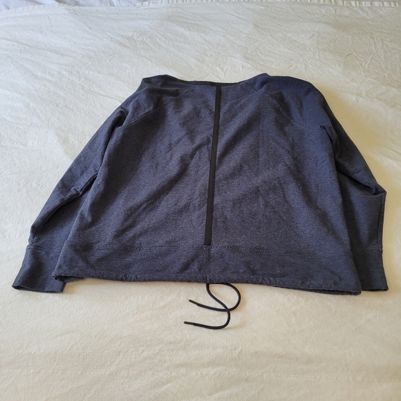 Athleta Vneck Cropped Pullover Sweater Size Large Drawstring Waist Heather Blue - Picture 7 of 7